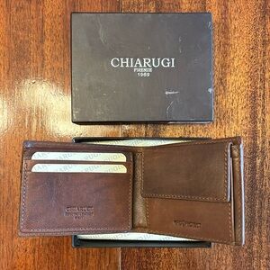 Chiarugi Authentic Italian Leather Small Flat Coin Bi Fold Wallet Mens BNIB